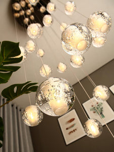 Crystal bubbles ball chandelier modern hanging glass pendant lights for staircase