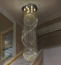 Load image into Gallery viewer, Stairwell crystal raindrop chandelier lights modern staircase pendant lamp
