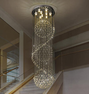 Stairwell crystal raindrop chandelier lights modern staircase pendant lamp